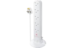 Masterplug Ten Socket Surge Protected Extension Tower, 1 Metre Cable, White