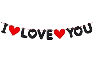 BETESSIN I Love You Felt Banner Letters Bunting Valentine Decoration Red Heart Garlands for Mother’s Day Anniversary Engagement Weddings Decor Photo Props and Party Supplies