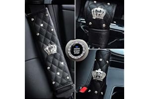 NEWL Crown Car Accessories for Women Rhinestone Shoulder Pad Crystal Diamond Handbrake Gear Cover