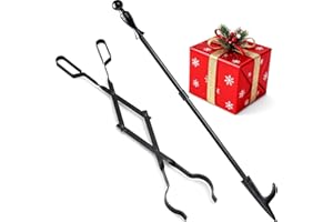 AMAGABELI GARDEN & HOME Amagabeli Ensemble de 2 pièces d'Accessoires de Cheminée - Pince à Cheminée 66 cm et Crochet 81 cm pour Feu de Camp, Poêle à Bois | Kit d'Outils avec Pince à Feu pour Foyer