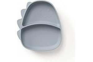 ÜneeQbaby Silikon-Kinder Teller i-Form - BPA-Frei, Spülmaschinenfest, Mikrowellen- und Ofensicher - Perfekt für Kleinkinder und Babys…(Dino - Ozeanschiefer)