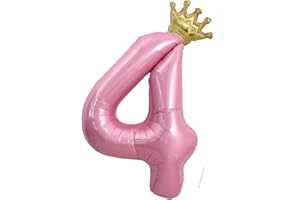 Foil Globo Numero 4, VUCDXOP 101 CM Rosado Globo de cumpleaños 4 con Corona, globos de helio número 4, Decoracion 4 Cumpleaños Niños, Globos Numeros Gigantes para Fiestas, Vuelan con Helio