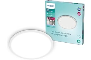 Philips LED Badezimmer Deckenleuchte Superslim, weiß, 15W, neutralweißes Licht 4.000K, 3 Lichteinstellungen - dimmen ohne Dimmer, IP44 Schutz, Einzelpack