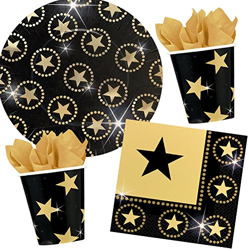 33-teiliges * HOLLYWOOD * Partyset bestehend aus Teller + Becher + Servietten + Deko // Party Fete Carpeta® Geburtstag Silvester Mottoparty Glamour Sternchen Stars
