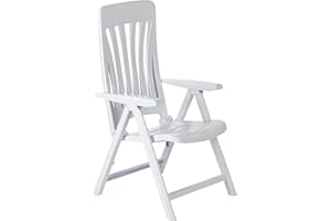 Resol Blanes Reclining Garden Chairs 5-Position Adjustable Backrest - White - Pack of 2 - Heavy Duty Polypropylene Plastic Garden Seat UV Resistant Outdoor Deck Chair Armchair for Beach, Pool, Patio