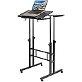 Stansom Mobile Standing Desk, Adjustable Rolling Laptop Desk & Computer Monitor Stand with Wheels Home Office Workstation, Portable Bedside Desk for Small Spaces Standing or Sitting (Black)
