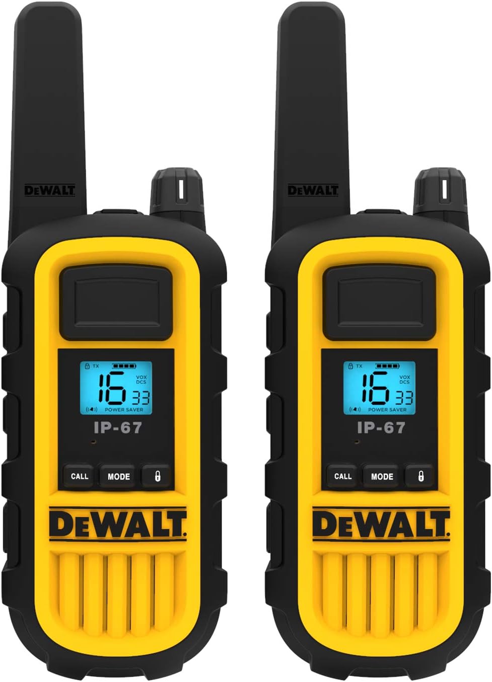 DeWalt DXPMR800 Heavy Duty Professional Walkie Talkie PMR Radio with Up to 15 Floors/10km Range, License Free-Black and Yellow, Black & Yellow, 2 Pack