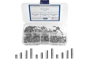XINGYHENG BGTXINGI 400 pcs M2.5 x 4/6/8/10 mm A2–70 en acier inoxydable Tasse point Ensemble de vis sans tête Allen Tête Douille hexagonale Vis Assortiment kit (Din916 & Gb80)
