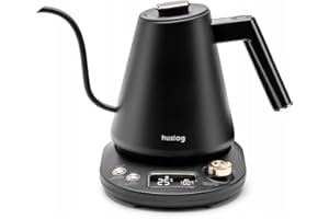 Huslog Bollitore Elettrico a Collo di Cigno 1 L, 1100 W, Temperatura Regolabile 40–100 °C, Funzione Mantenimento Caldo, Display LCD con Manopola, in Acciaio Inox, Base Girevole 360° – per Tè e Caffè