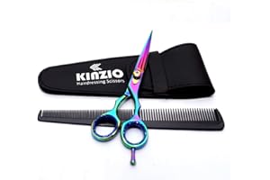 KINZIO Barber Hair Cutting Scissor Hairdressing Scissors Razor Cut Edges Stainless Steel Multi Color Scissors Hair Cutting Shears - for Salon Barbers and for Personal Use (6.5")