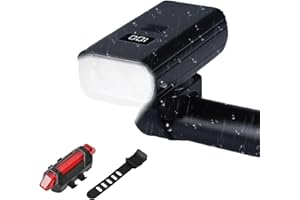 SUZEYEN USB Rechargeable Bike Light Set – Digital Display LED Headlight with Aluminum Alloy Shell, IPX4 Waterproof, 6 Modes, High Brightness Dual-Beam Front Light for Road & Mountain Biking, Easy Install