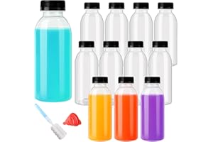 YBCPACK 12 Stück 450ml Hitzebeständig Plastikflaschen Zum Befüllen, Spülmaschinenfest, PP Kunststoff Wiederverwendbare Saftflaschen inklusive Reinigungsbürste und Silikontrichter