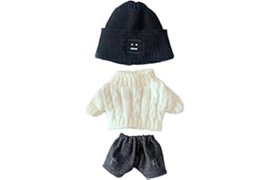 niannyyhouse Doll Clothes Suit 20cm Plush Doll Clothes Square Face Hat White Sweater Denim Shorts 8in Kpop Stuffed Doll Clothing Dressup (Black)