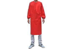 UE STORE Adults Long Sleeve Cooking Kitchen Apron Waterproof Butcher Artist Apron Red