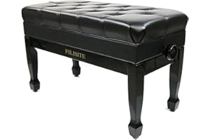 FILISITE Genuine Leather Piano Bench,Duet Piano Bench with Storage,Adjustable Heavy Duty Wooden Double Keyboard Seat XHJ-11G (Black)