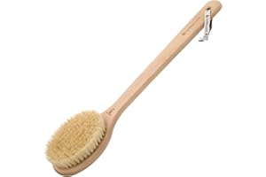 HYDREA LONDON Brosse de bain/corps à manche long Hydréa London. Bois de hêtre certifié FSC®. Soies de cactus naturelles idéales pour le brossage à sec pour un gommage exfoliant pour éliminer les peaux mortes, la cellulite et faciliter le drainage lymphatique.
