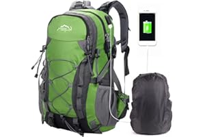 SOMBLG Mochila de senderismo Montañismo Bolsa de trekking 40L Duradero Impermeable USB Viaje Escalada al aire libre Mochila de camping para hombres Mujeres con cubierta de lluvia