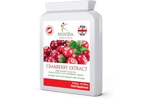 NUVIDA NATURAL HEALTH Nuvida High Strength Cranberry Tablets for Urinary infections, Cystitis and UTI Support - 90 Vegan Cranberry Extract Tablets - Cranberry Tablets for Women and Men