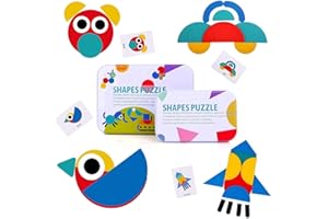 BBLIKE Tangram Drewno, 36 drewnianych puzzli Montessori 60 szt. Design karty do układania w stosy, gry i zabawki edukacyjne Klasyfikacja dzieci..