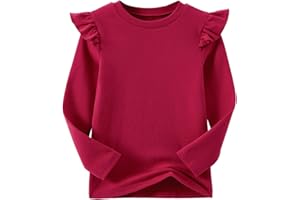 Ugitopi Camiseta de algodón de Manga Larga para niñas con Mangas con Volantes, cómoda Camiseta de Cuello Redondo para Uso Diario