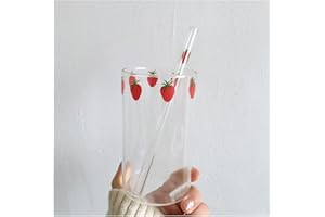 Karriter Tazza Alto Borosilicato Carino Strawberry Water Water Latte Bere Bicchieri Tazza con Paglia (Color : A)