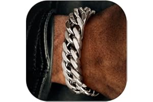 FaithHeart Men's Bracelet Cuban Link Chain 8/12/17mm, Chunky Miami Curb Chain Bracelets Stainless Steel/Gold/Black, 19/21/23cm Sturdy Bracelet for Men Women