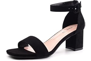 Hitmars Sandaletten Damen Riemchensandalen Blockabsatz Sandalen Lack Absatz Bequeme Offene Zehen Knöchelriemen Klobigen Schwarz EU 36-43