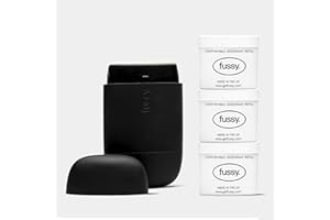 Fussy - Mens Natural Refillable Deodorant - Aluminium Free - 24 Hour Protection - Midnight Black Case & Variety Refill Pack (3 x 40g) - Citrus, Woody & Mint - Vegan & Cruelty Free - 100% Natural