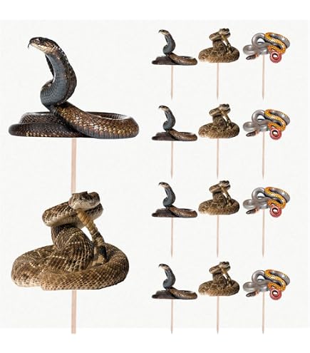 Snake Theme Birthday Cake Topper Set - Reptile Party Decor, Glittery Cardboard, For 5-11 Inch Cakes