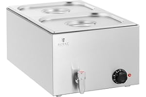 Royal Catering Baño María Profesional para Hostelería RCBM_GN1/2 (Potencia: 600 W, Cantidad de contenedores GN: 2, Volumen total: 2 x 8,9 L)