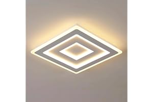 Comely – Plafoniera LED da soffitto quadrata moderna, 52W. Lampada LED bianca per diversi ambienti come camera da letto e soggiorno. Luce calda 3000K. Lato: 40cm.