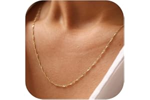 BodyBonita Goldkette Halskette für Damen – 925 Sterling Silber Verschluss Choker Halskette 14K vergoldet 14/16/18/20 Zoll dünne einfache Box Figaro Kette Fischgrätenhalskette Goldschmuck