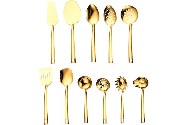 UCFBWO guld köksredskapsset 11 delar, rostfritt stål köksredskapsset | Titan guldbeläggning stekspade kökssked set köksredskap, Home Essentials köksredskap tillbehör