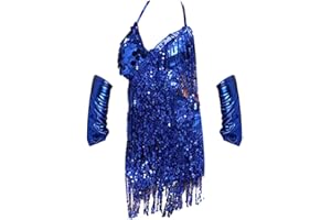 Yuluo Nappa Paillettes Latino Danza Abito Ragazza - Sexy Cinghia Costume Salsa Samba Rumba Jazz Tango Ballo Vestito Bambini