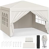 WOLTU Folding gazebo 3 x 3 m with 4 side walls White | UPF 50+ UV, Waterproof, Height Adjustable, Stable, Portable, Beach