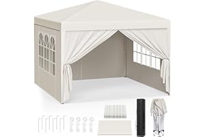 WOLTU Pavillon Pop-Up wasserdichter Faltpavillon Sonnenschutz Event Pavillon mit Seitenwänden Gartenpavillon auf Terrasse Camping Festival Pagodenzelt aus Oxford Metallrahmen 3 x 3 m Beige