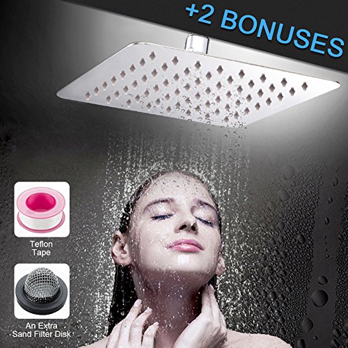 Duschkopf Regendusche Edelstahl, Kopfbrause Regenbrause mit Anti-Kalk-Düsen, Duschkopf Quadratisch Spiegeleffekt Hochglänzend