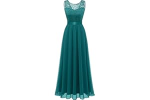 Berylove - Abito da cocktail da donna, elegante, adatto per matrimoni, di chiffon, senza maniche, con pizzo