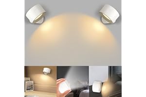 MOUNM Applique da Parete Interno con Telecomando, Lampada Magnetica Controllo Touch, 3 Temperature Colore, 3 Luminosità Lampada a Batteria Ricaricabile da 2600mAH Lampada da Comodino 2 Pack