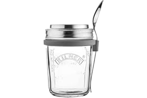 Kilner 0.35 Litre Breakfast Jar Set with Stainless Steel Spoon and Measuring Lid Perfect for Overnight Oats, Yogurt, Smoothie Bowls, Granola, Chia Pudding