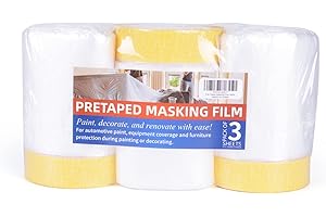 TAPEBEAR Pre-Taped Masking Film, Tape And Drape, Plastic Dust Sheeting Roll, Self-Adhesive Painters Masking Tape Cover, For Appliance and furniture, Dust-Proof, 22inch X 65feet, 3Rolls