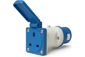 HOWSEHOLD 16A to 13A Plug Adapter with Hinged Cover – 3 Pin to UK Socket Camping Electric Hook Up for Caravans, Motorhomes, Catering Trailers & Generators