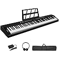 LALAHO Piano Numérique Semi-Marteau 88 Touches, Clavier Électronique avec Pédale de Sustain, Bluetooth MIDI, Pupitre de Partition, Écouteurs (Noir, Piano Simple)