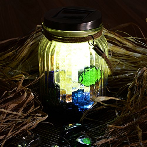3er Set Solarglas mit 3 LED Solar weiß mit Aufhänger Glas Gartenbeleuchtung Ø 11cm, Höhe 15,5 cm Party Garten Licht für Außen mit Solarpanel Sonnen Engerie im Glas Solarlampe Beleuchtung - 4