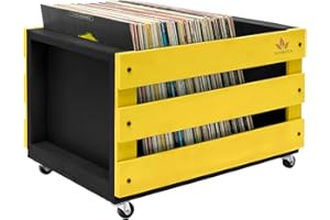 SONESTA - Cassetta Dischi Vinile in Legno - Scatola portaoggetti di vinili con ruote per 80-100 dischi LP - Cassa di stoccaggio vintage per vinili a 33 giri LP | Record Box XL - 46x33x26cm