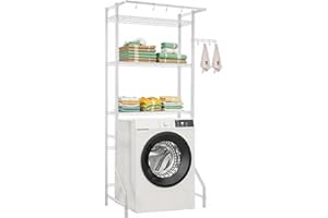 VEVOR Étagère de Rangement pour Lave-Linge et sèche-Linge à 3 Niveaux, étendoir à Linge avec Tringle et Crochets, étagères réglables, pour Gagner de la Place, pour Organisation de la buanderie, Blanc