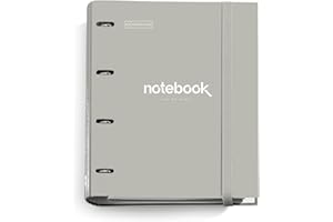 Miquelrius - Folder Emotions - Folder archiwizacyjny z 4 pierścieniami + zapasowymi 100 arkuszy A4 Siatka - Separatory i koperty - Gumowe zamknięcie - Szary