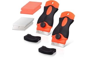 Ehdis Rasqueta vitroceramica con 10 de Acero al Carbono y 10 Hojas de plástico, Rascador de Vidrio y vitrocerámica, para la eliminación de Pegamento, Pintura, calcomanías, Tinte, Naranja