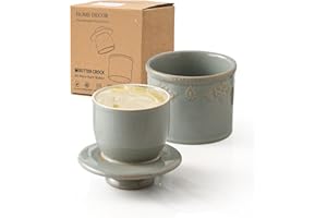 HOME DECOR Beurrier en céramique, cloche à beurre avec couvercle, beurrier français pour beurre frais et à tartiner, sans BPA - Turquoise vert