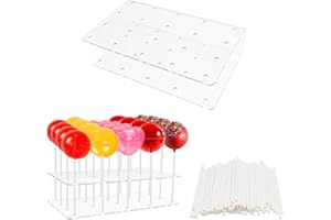 Griwuut Alzata per cake pop (20 fori), supporto per dessert in acrilico, con 100 bastoncini per cake pop, ideale per matrimoni, feste di compleanno, anniversari, vacanze, caramelle decorative